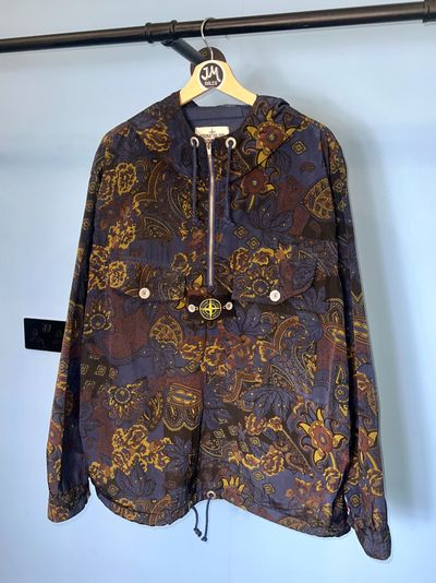XL Stone Island Supreme Blue Paisley Nylon Metal 5C Printed Smock Jacket